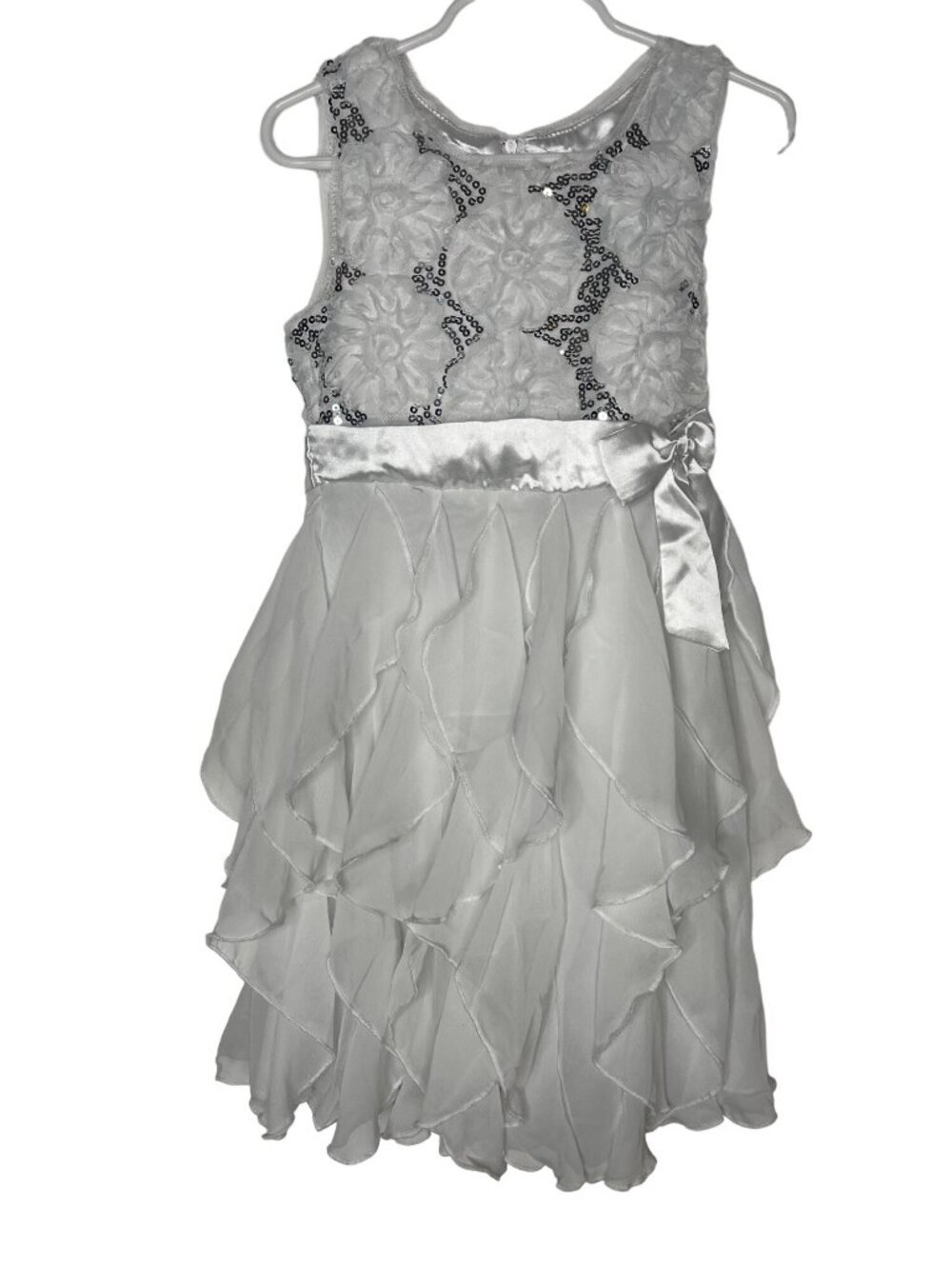 Knit Works Girls 6 Silver Sequin Party Dress Chiffon Ruffle Formal